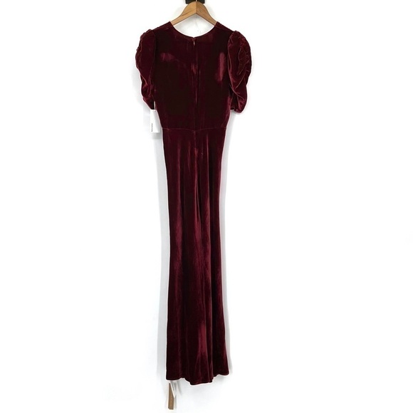 NWT Reformation Malaga Velvet Dress Ruby Red Velvet Lace Puff Shoulder Chianti - Picture 11 of 14